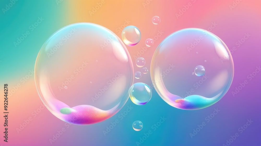 Delicate soap bubbles suspended in mid-air, with a pastel gradient backdrop that highlights their reflective surfaces and subtle, rainbow-like hues Delicate soap bubbles suspended in mid-air, with a pastel gradient backdrop that highlights their reflective surfaces and subtle, rainbow-like hues