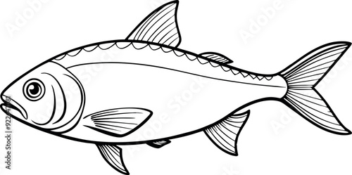Black and White Fish Line Art Illustration for Coloring