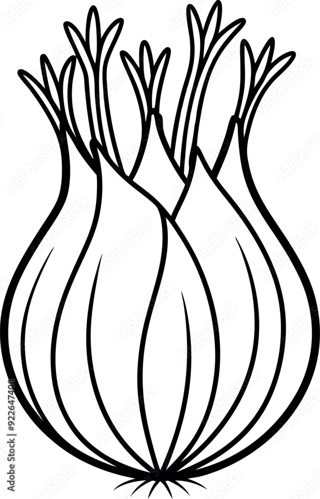 Obraz premium Illustration Of Onion Bulb With Green Sprouts Close Up