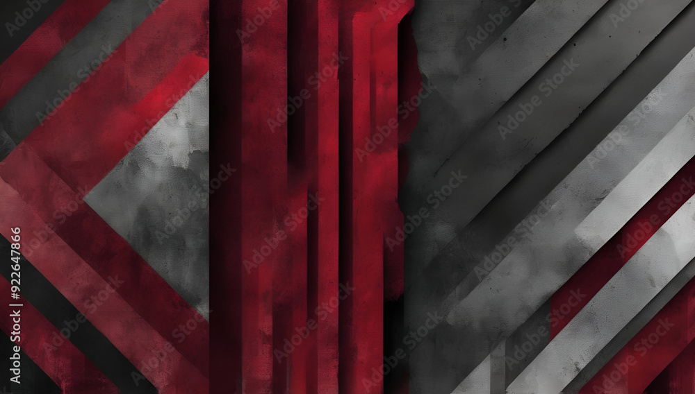 Fototapeta premium Abstract geometric grunge banner with dark red and gray stripes, old wall texture, and tech vector background, Generative AI 