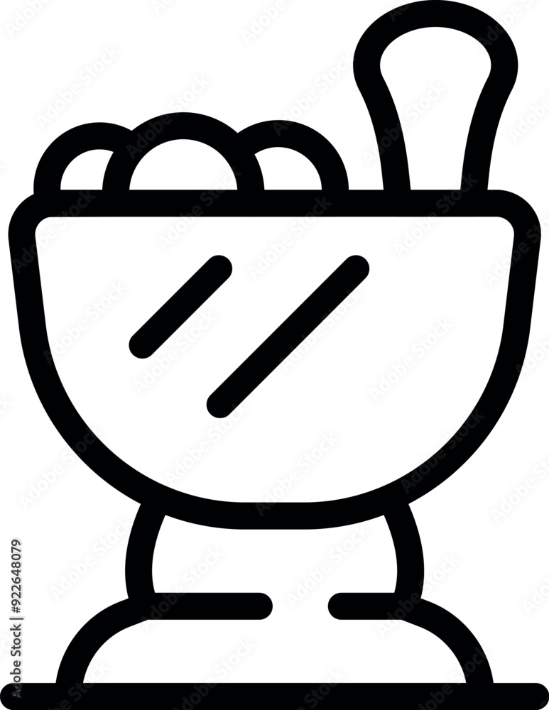 Simple line vector icon of a mixing bowl with dough and a whisk, representing the concept of food preparation