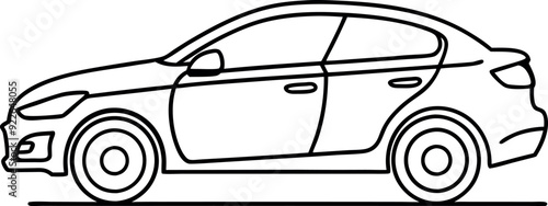 Simple Line Drawing of a Sedan Car on White Background