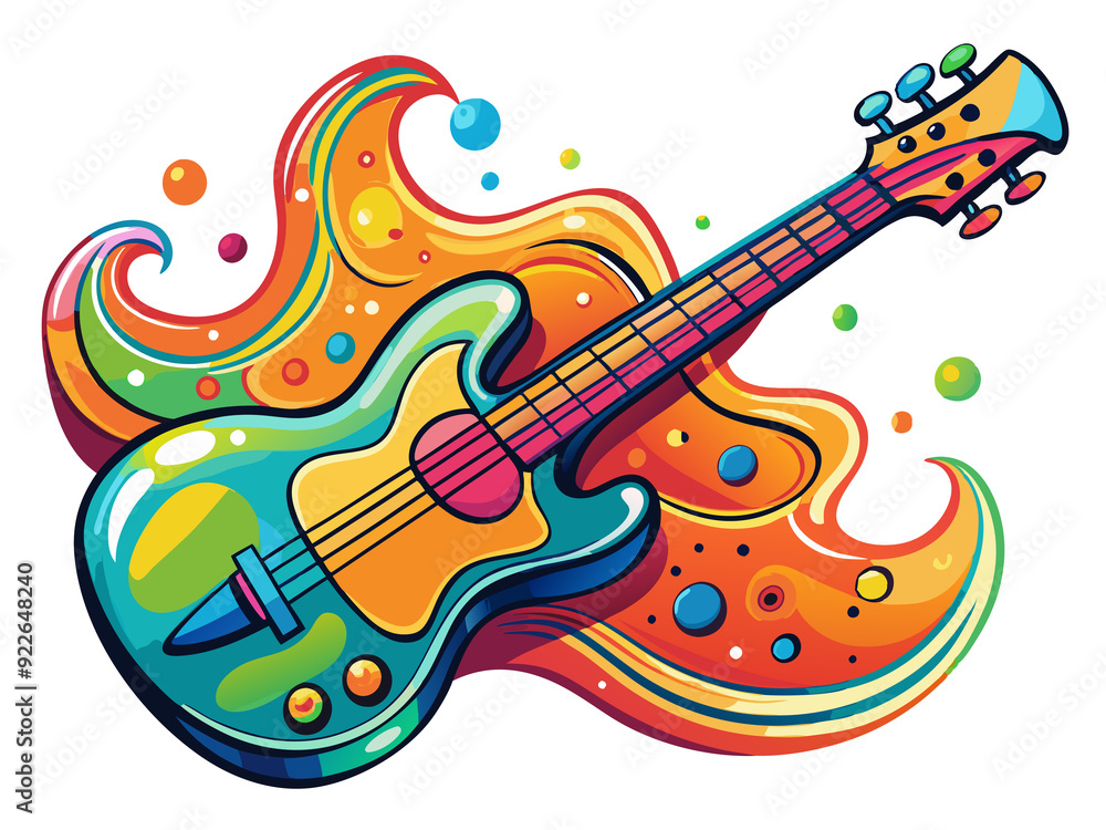 A electric guitar emits colorful swirls A electric guitar emits colorful swirls