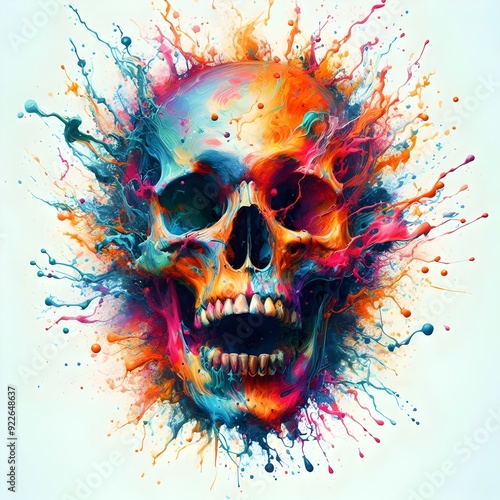 skull : a surreal abstract image of a skull with vibrant color splashes on it