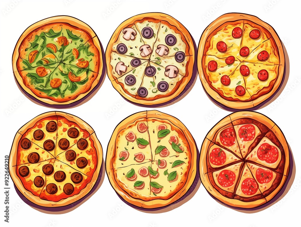 set of various tasty pizza illustration. AI generated set of various tasty pizza illustration. AI generated