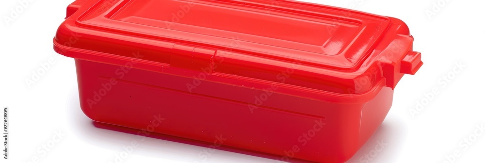 Red Plastic Lunch Box Isolated on White Background Red Plastic Lunch Box Isolated on White Background