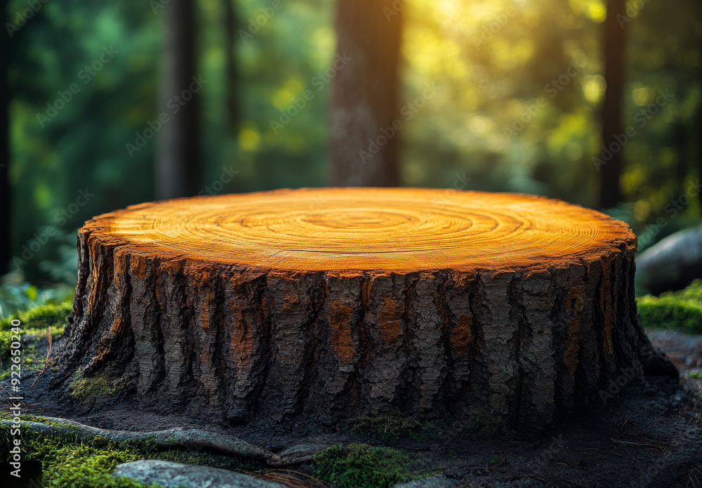 Tree stump surrounded by lush forest during golden hour light. A freshly cut tree stump sits in a vibrant forest, illuminated by warm sunlight. Tree stump surrounded by lush forest during golden hour light. A freshly cut tree stump sits in a vibrant forest, illuminated by warm sunlight.
