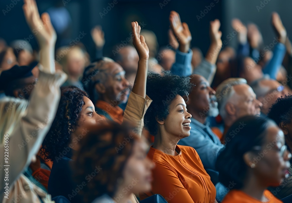 A diverse congregation singing hymns together in a modern church, hands raised in worship. The image celebrates unity, faith, banner with copyspace for text. A diverse congregation singing hymns together in a modern church, hands raised in worship. The image celebrates unity, faith, banner with copyspace for text.