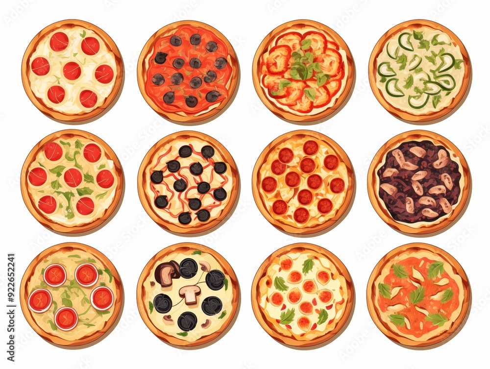 set of various tasty pizza illustration. AI generated set of various tasty pizza illustration. AI generated