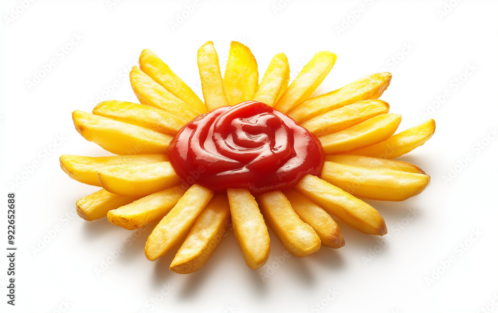 French Fries Arranged Like a Flower with Ketchup French Fries Arranged Like a Flower with Ketchup