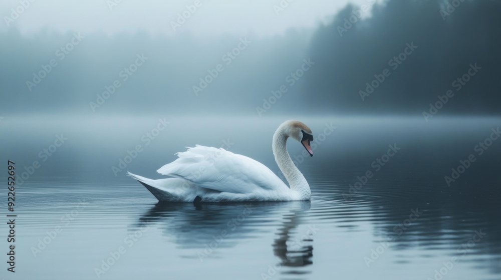 A Lone Swan in a Misty Lake A Lone Swan in a Misty Lake