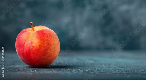 Ripe Peach With Leaf on Dark Surface in Soft Light