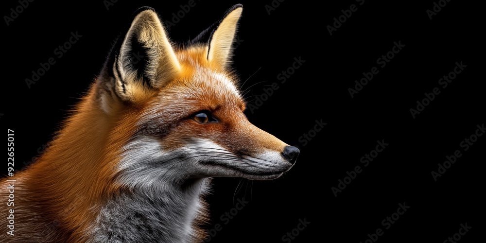 Obraz premium Photo of a fox isolated against a black background, emphasising the fox's majestic features. Wildlife and conservation concept, space for copy.