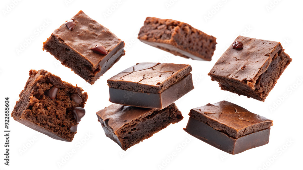 pieces of chocolate brownies floating, transparent background, AI Generative pieces of chocolate brownies floating, transparent background, AI Generative