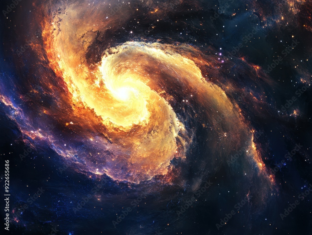 Vibrant Cosmic Nebula with Spiraling Clouds of Gas and Stars in Deep Space. Vibrant Cosmic Nebula with Spiraling Clouds of Gas and Stars in Deep Space.