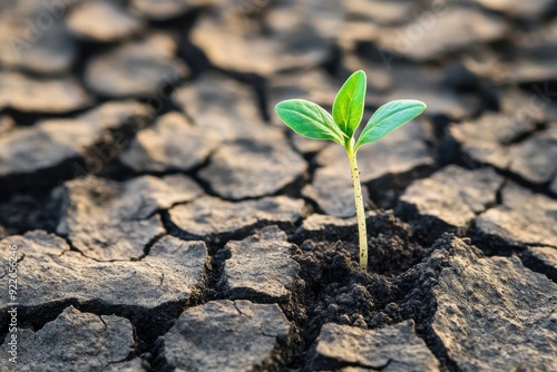 Green Sprout Breaking Through Cracked Earth - Symbol of Resilience, Growth, and New Beginnings