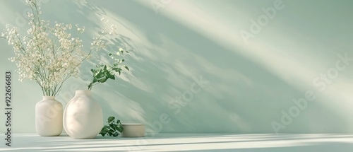 green mock up to place product samples. on a pastel light green background