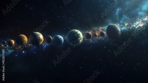 Planets in Space with Starry Background.