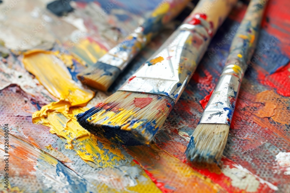 Fototapeta premium An image showcasing items like a canvas, brushes, and paints, highlighting the tools for creative and artistic self-expressio
