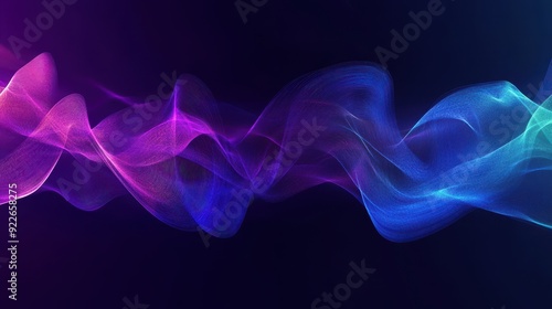 Abstract Blue and Purple Neon Waves on Dark Background - Futuristic Technology Design