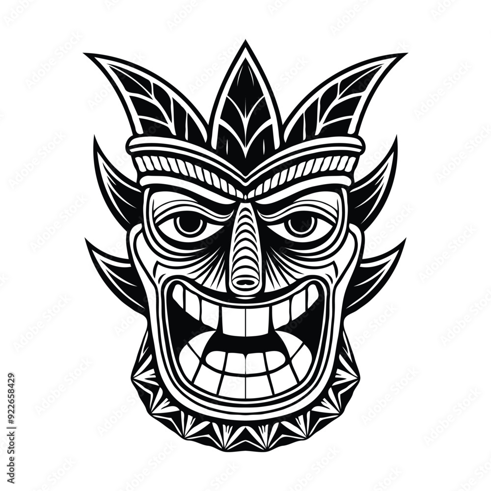Black and white silhouette vector illustrations of Hawaiian and African Tiki mask Black and white silhouette vector illustrations of Hawaiian and African Tiki mask