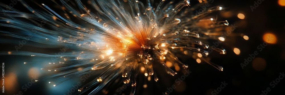 Fototapeta premium A vibrant burst of brilliant light showcases colorful particles and flowing trails within a lively, dynamic atmosphere