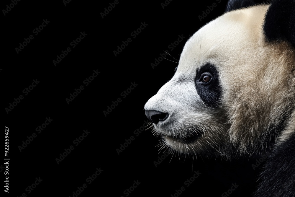 Photo of a panda isolated against a black background, emphasising the panda's majestic features. Wildlife and conservation concept, space for copy. Photo of a panda isolated against a black background, emphasising the panda's majestic features. Wildlife and conservation concept, space for copy.