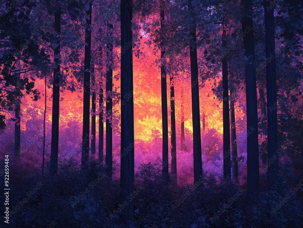 Mystical Forest with Pink and Purple Glow - Surreal Nature Background. Mystical Forest with Pink and Purple Glow - Surreal Nature Background.