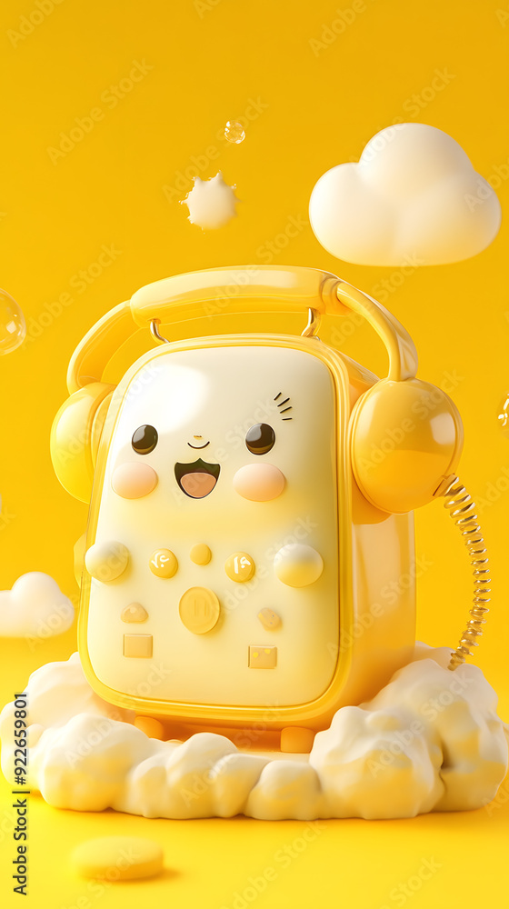 Obraz premium 3d cute yellow retro telephone on table
