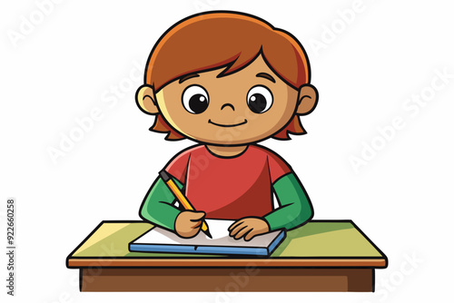 A child writes intently in their art vector