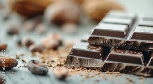 Rich Chocolate Bars With Cocoa Powder And Beans On Rustic Surface