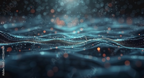 Digital Wave Representation With Glowing Particles Over a Dark Background