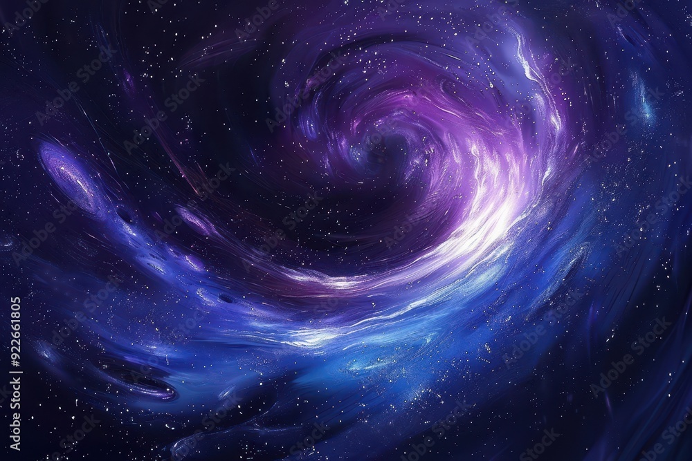 Purple and blue abstract painting of a spiral galaxy with stars Purple and blue abstract painting of a spiral galaxy with stars