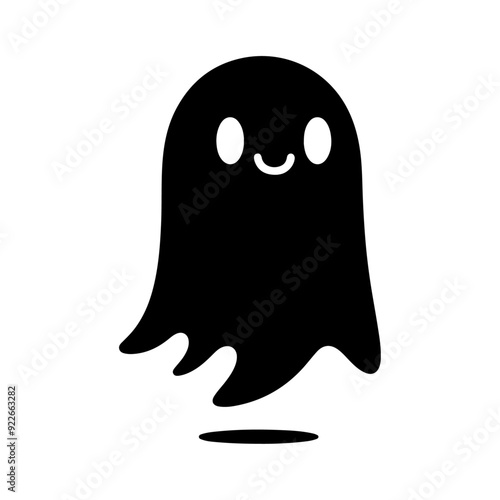 simple and minimal Spooky and Cute Ghost Vector Silhouette ,black color silhouette, black color clipart, isolated white background