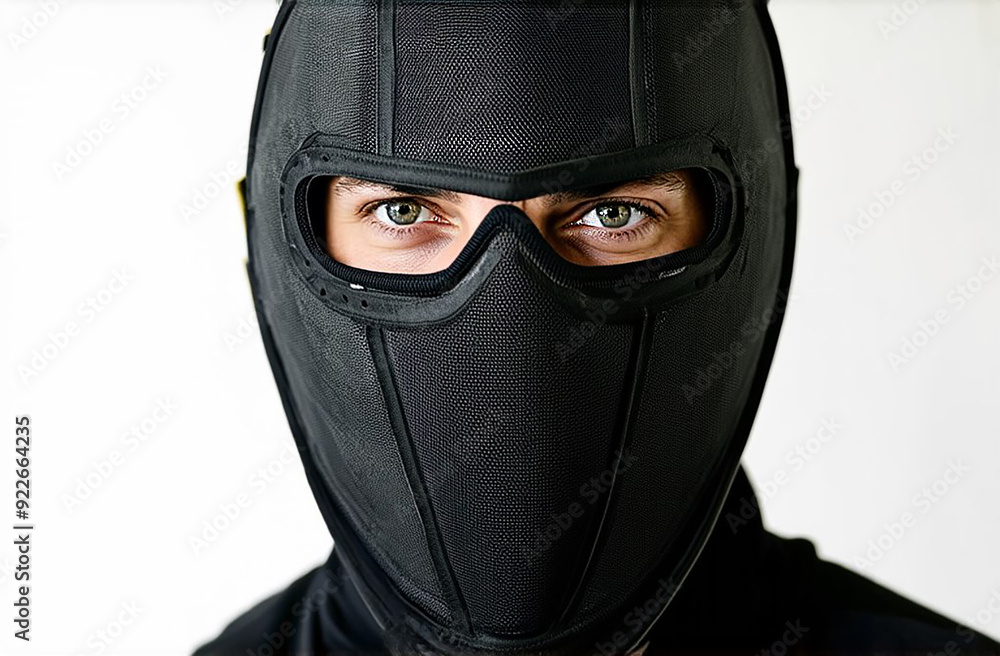 Man in black fencing mask Man in black fencing mask