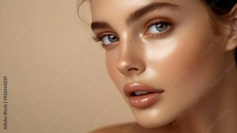 Fototapeta premium A woman showcasing a stunning face adorned with exquisite makeup. Generative AI
