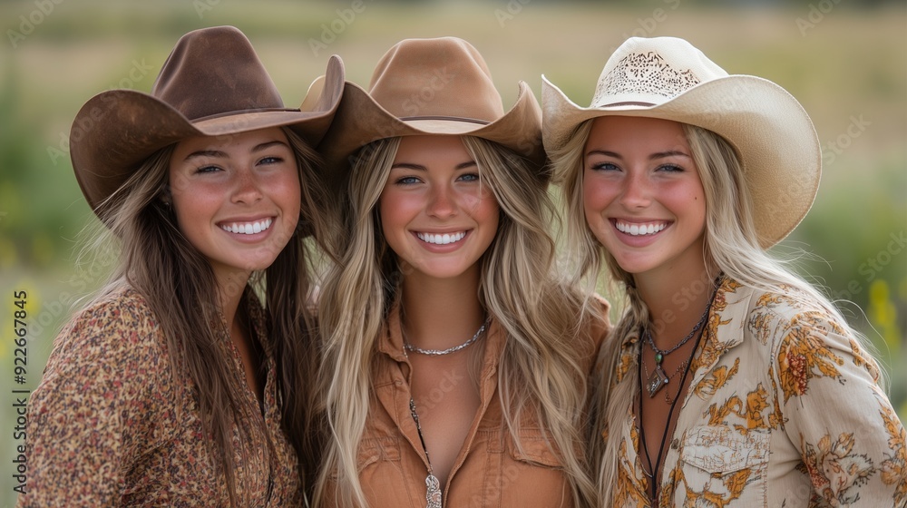 Three women in cowboy hats Three women in cowboy hats