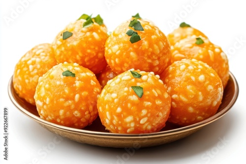 Laddu and pedha sweets on Indian holidays Diwali, Gudi padwa, Indian new year, Navaratry photo