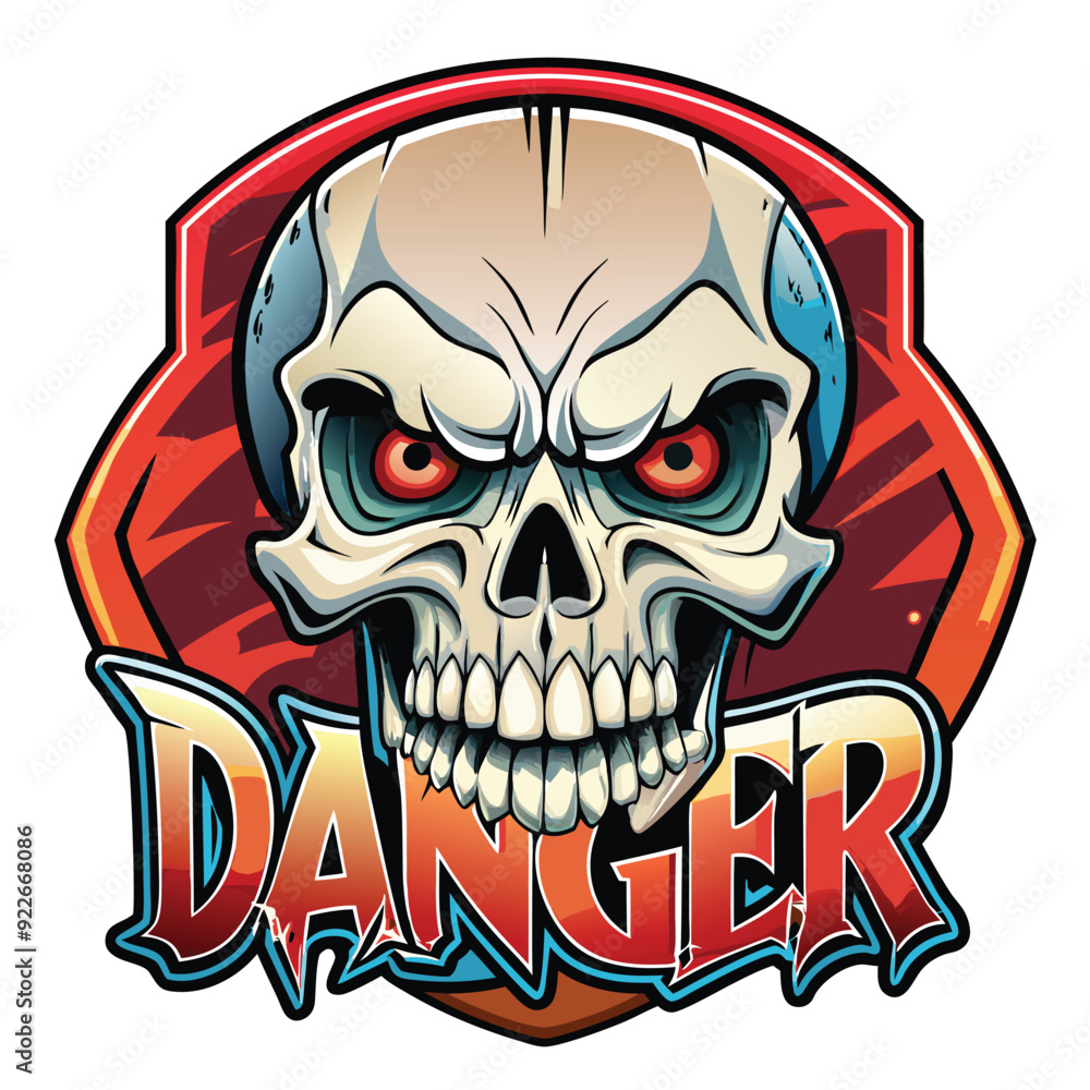 High-Quality T-Shirt Design with Skull Logo and 'DANGER' Etched Across Forehead on White Background High-Quality T-Shirt Design with Skull Logo and 'DANGER' Etched Across Forehead on White Background