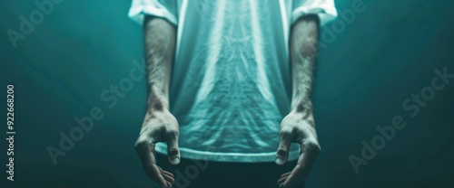 Full body shot of zombie customer, ratting in hand, dark environment