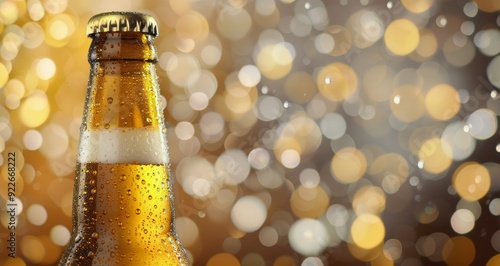 Refreshing Beer Bottle Against a Sparkling Festive Background