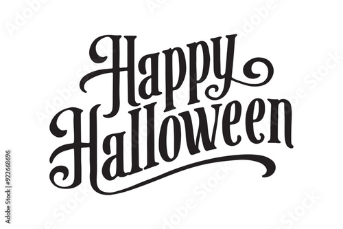 A stylish and minimalist design featuring the text "Happy Halloween" in elegant calligraphy. the letters are bold and curved, evoking a sense of vintage spookiness. the typography is set against a sta