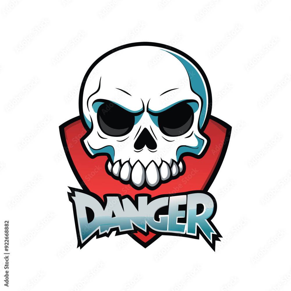 Fototapeta premium High-Quality T-Shirt Design with Skull Logo and 'DANGER' Etched Across Forehead on White Background