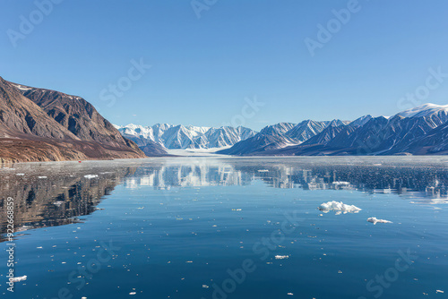 An image capturing the stark reality of melting ice caps, symbolizing the profound effects of climate change on the polar regions and the global ecosyste photo