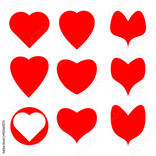 Doodle hearts sketch set. Various different hand drawn heart icon love collection isolated on white background. Red heart symbol for Valentines Day.