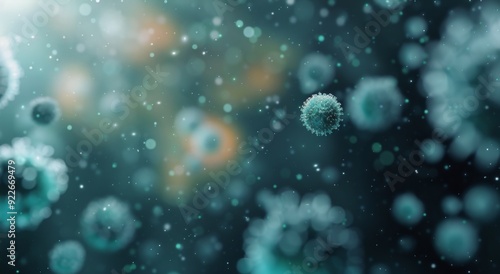 Microscopic View of Viruses Floating in a Liquid Environment