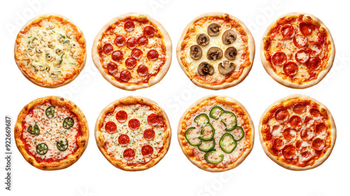 set of italian pizza, pizzas on isolated transparent png background