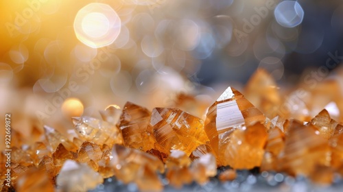 Golden Brown Crystals Sparkling Under Natural Light in Abstract Background