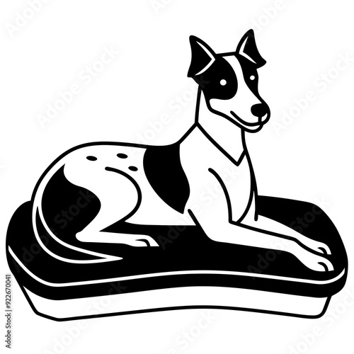 A dog laying on bed front view art vector