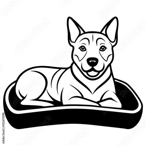 A dog laying on bed front view art vector